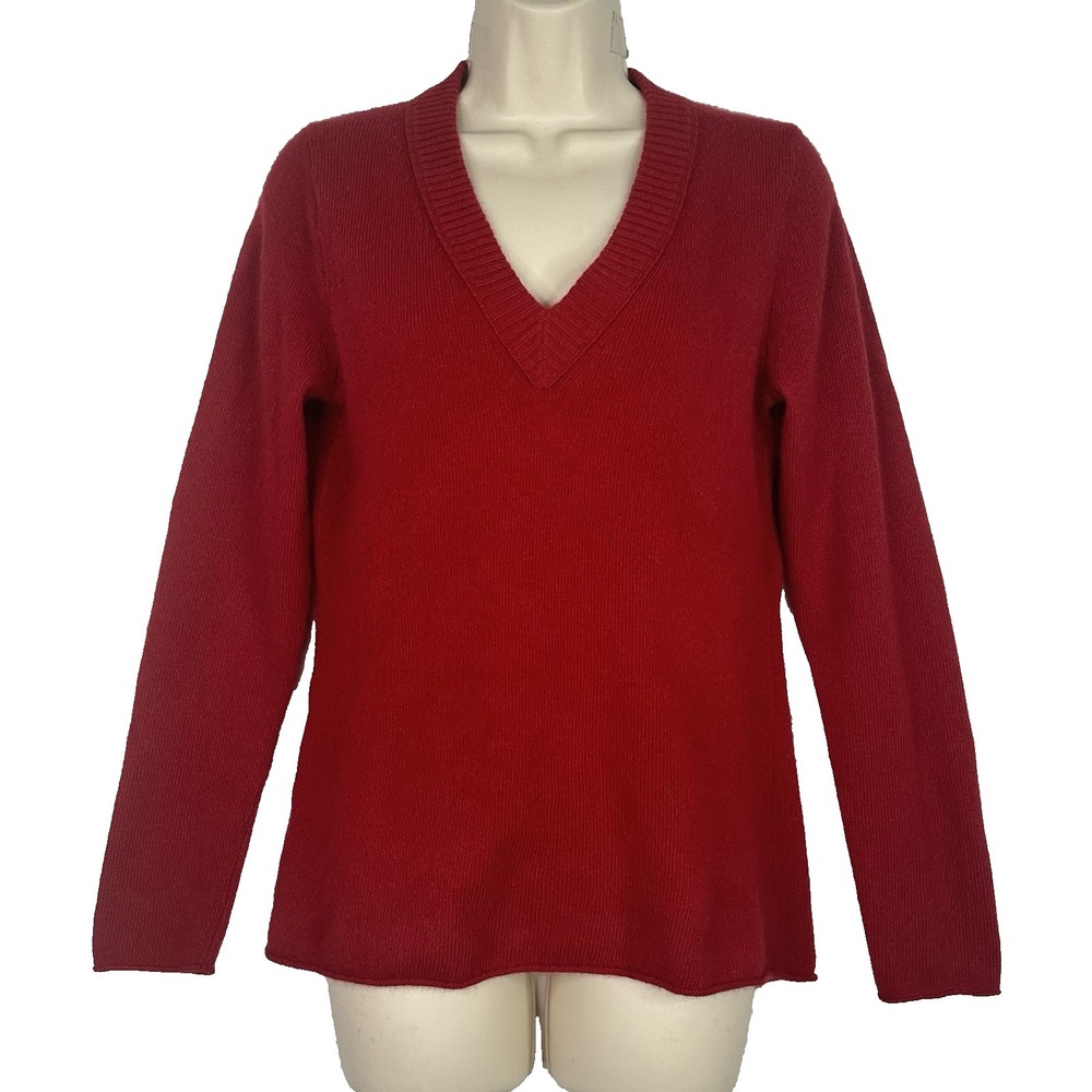 Banana Republic Sweater Wool Angora Blend Womens M Red V-Neck Lightweight Knit